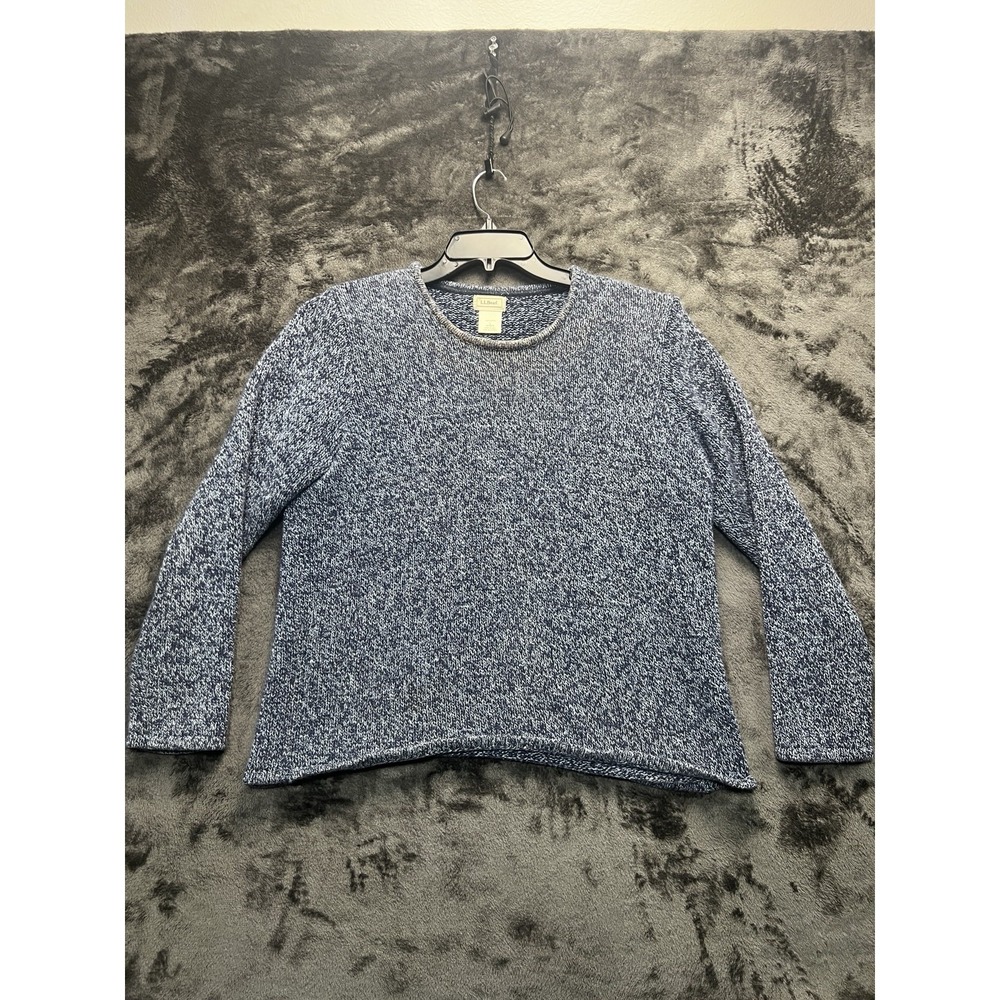 L.L.Bean Women's Large Blue Marled Cotton Crew Neck Sweater
